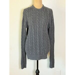 St. John's Bay Men's Gray Cable Knit Cotton Sweater M Preppy dark Academia
